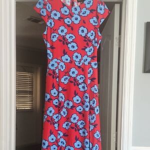 Sugarlips Red Dress with Blue Floral Pattern
